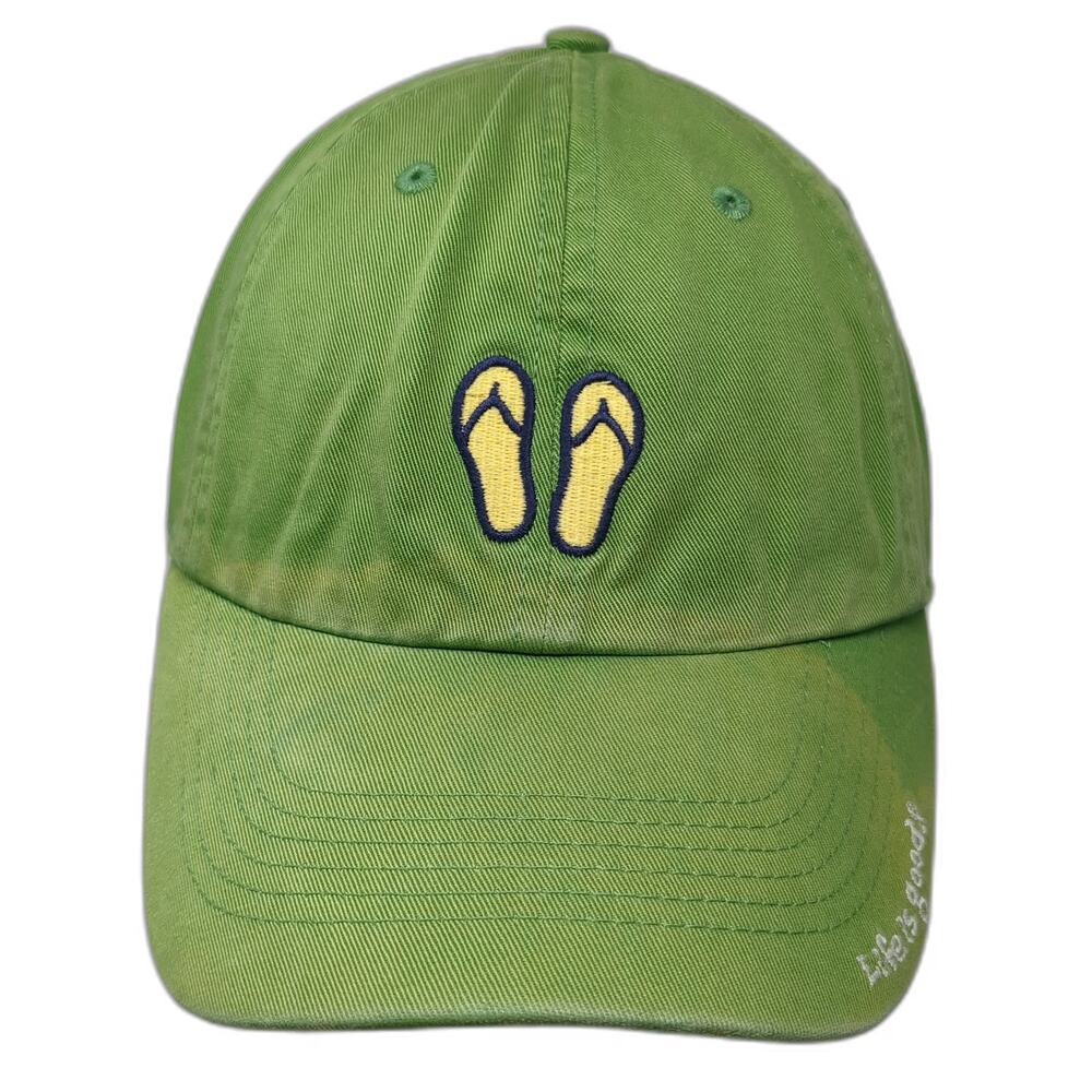 Life is Good Green Yellow Blue Baseball Cap One Size Slideback Flip Flops Hat